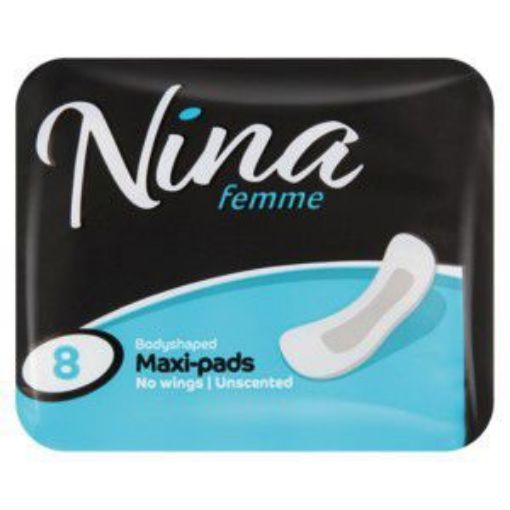NINA FEMME MAXI PADS UNSCENTED NO WINGS BLUE  8`s