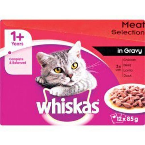 WHISKAS POUCH M/P MEAT IN GRAVY SELECTION  12`s