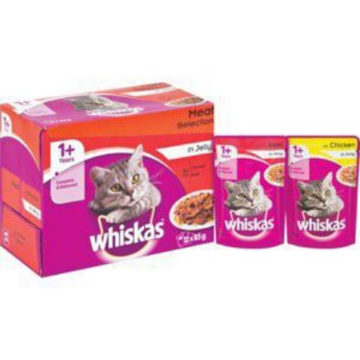 WHISKAS POUCH M/P MEAT IN JELLY SELECTION  12`s