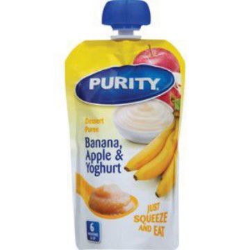 PURITY SACHETS PUREE BANANA/APPLE & YOGHURT  110ml