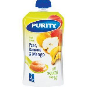 PURITY SACHETS PUREE PEAR/BANANA & MANGO  110ml