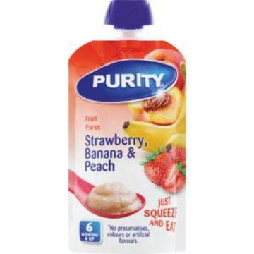 PURITY SACHETS PUREE STRAWBERRY/BANANA/PEACH  110ml