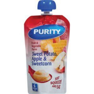 PURITY SACHETS PUREE SWEET POTATO/APPLE & SWEETCORN  110ml