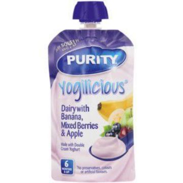 PURITY SACHETS YOGILICIOUS BANANA/MIXED BERRIES & APPLE  110g