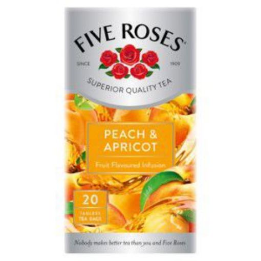 FIVE ROSES TAGLESS TEABAGS PEACH & APRICOT  20`s