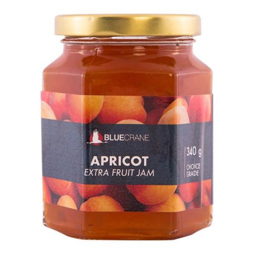 Picture of BLUE CRANE GLASS JAR JAM APRICOT  340g