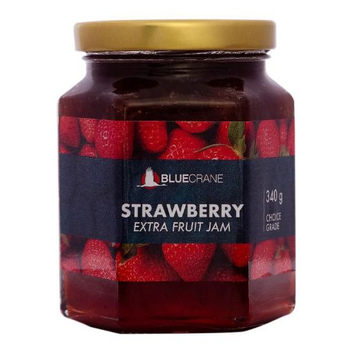 Picture of BLUE CRANE GLASS JAR JAM STRAWBERRY  340g