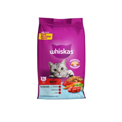 Picture of WHISKAS ADULT DRY CAT FOOD BEEF  2.7kg